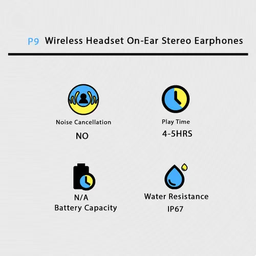 P9 On-Ear Headphones with Powerful Bass, Noise Isolation, and Comfortable Cushioned Earcups for Daily Use