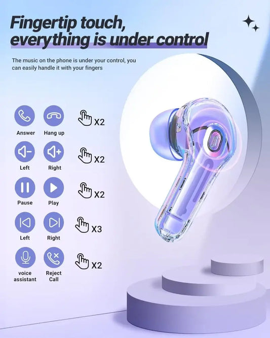 Air 39 with pouch Transparent Bluetooth Earbuds | Crystal-Clear Sound, Deep Bass, ENC Noise Cancellation, HD Calling, Bluetooth 5.3